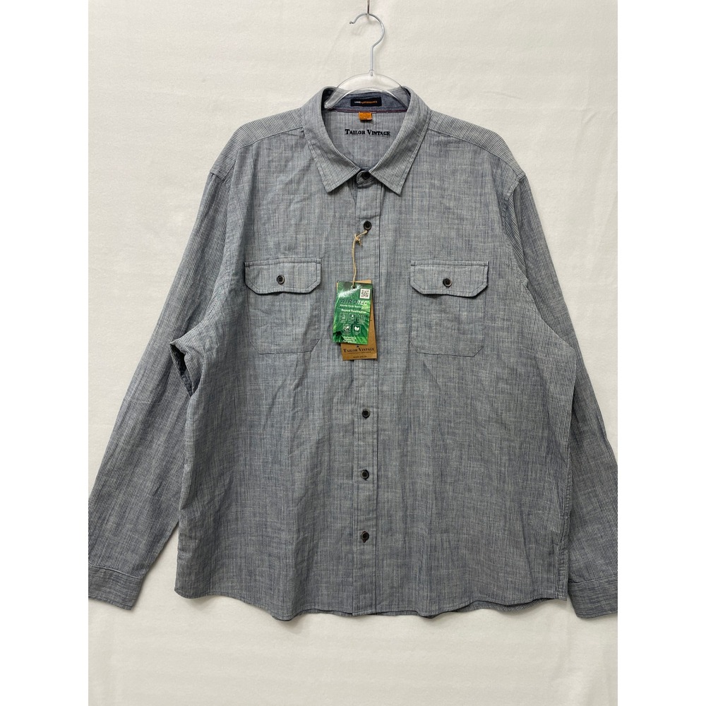 NWT Tailor Vintage Button Down Size XXL Blue Striped Luxe Performance Airotec